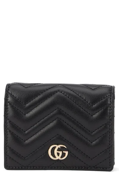 Gucci Black Leather Small Gg Marmont Wallet In Red