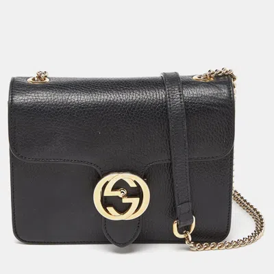Pre-owned Gucci Black Leather Small Interlocking G Shoulder Bag