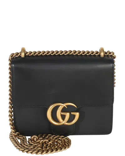 Pre-owned Gucci Black Leather Smooth Small Gg Marmont Chain Bag (authentic Pre-loved)