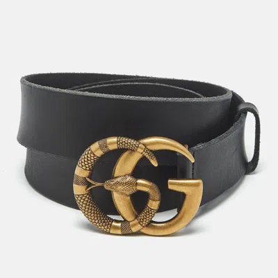 Pre-owned Gucci Black Leather Snake Double G Buckle Belt 100 Cm