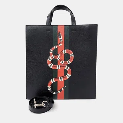 Pre-owned Gucci Black Leather Snake Tote And Shoulder Bag