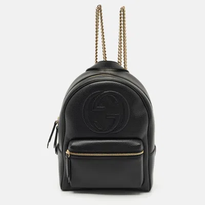 Pre-owned Gucci Black Leather Soho Chain Backpack