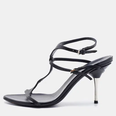 Pre-owned Gucci Black Leather Strappy Sandals Size 37.5