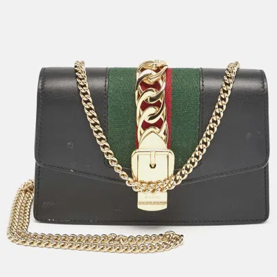 Pre-owned Gucci Black Leather Super Mini Sylvie Chain Shoulder Bag