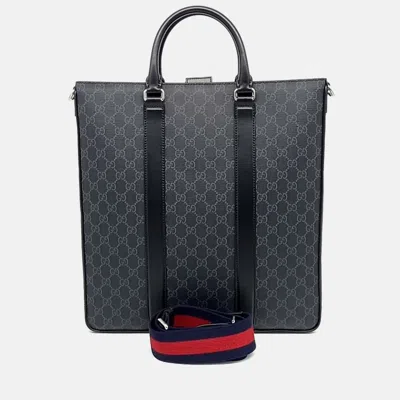 Pre-owned Gucci Black Leather Supreme Tote And Crossbody Bag