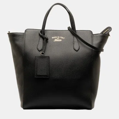 Pre-owned Gucci Black Leather Swing Tote Bag