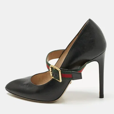 Pre-owned Gucci Black Leather Sylvie Mary Jane Pumps Size 35