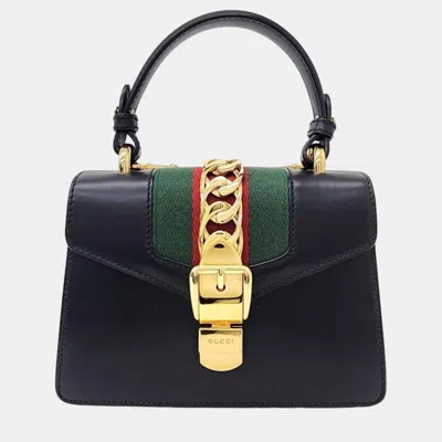 Pre-owned Gucci Black Leather Sylvie Mini Crossbody Bag