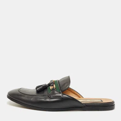 Pre-owned Gucci Black Leather Tassel Princetown Flat Mules Size 38
