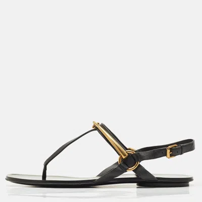Pre-owned Gucci Black Leather Thong Flat Sandals Size 39.5