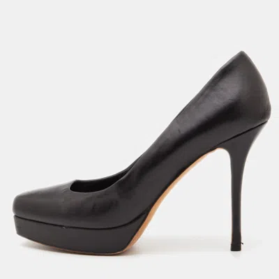 Pre-owned Gucci Black Leather Tile Platform Pumps Size 40