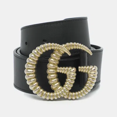 Pre-owned Gucci Black Leather Torchon Double G Belt 80cm