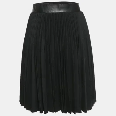 Pre-owned Gucci Black Leather Trim Wool Plisse Short Skirt S