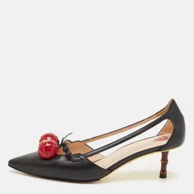 Pre-owned Gucci Black Leather Unia Cherry Bamboo Heel Pointed Toe Pump Size 36
