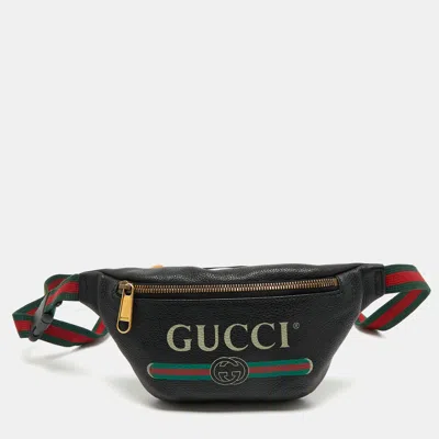 Pre-owned Gucci Black Leather Vintage Logo Web Belt Bag