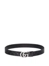 Gucci Monogram Pattern Leather Belts In Black