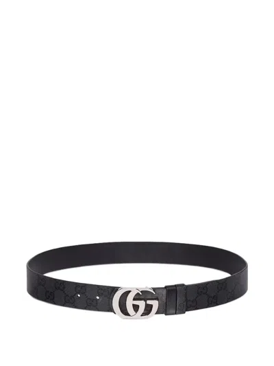 Gucci Monogram Pattern Leather Belts In Black