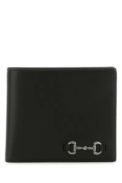 Gucci Leather Wallet With Horsebit Detail In Black