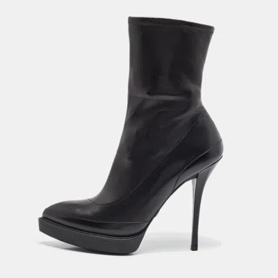 Pre-owned Gucci Black Leather Wimbledon Platform Ankle Boots Size 38.5