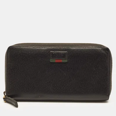 Pre-owned Gucci Black Leather Zip Around Wallet