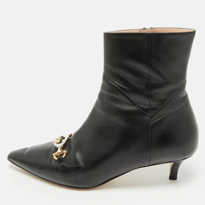 Pre-owned Gucci Black Leather Zumi Ankle Length Boots Size 40