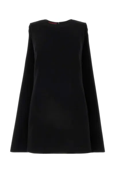 Gucci Wool Crew Neck Mini Dress With Long Sleeves In Black