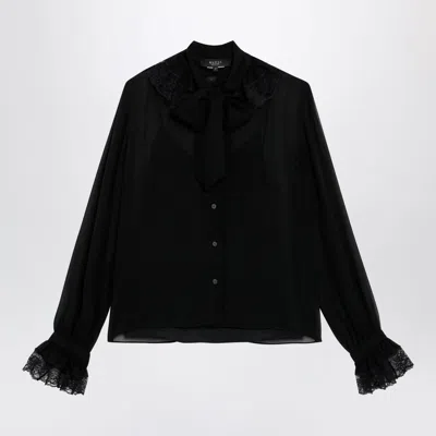 Gucci Black Lightweight Silk Georgette Shirt With Lace