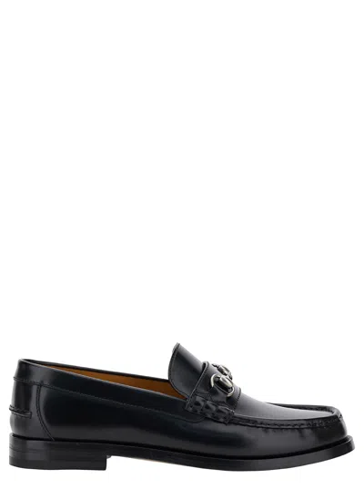 Gucci Black Loafer With Horsebit Detail In Leather Man In Multicolor