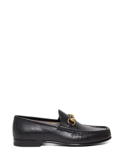 Gucci Black Loafers With Horsebit Detail In Leather Man In Multicolor