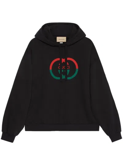 GUCCI BLACK LOGO PRINT HOODIE