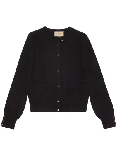 Gucci Wool Mohair Cashmere Cardigan In Black