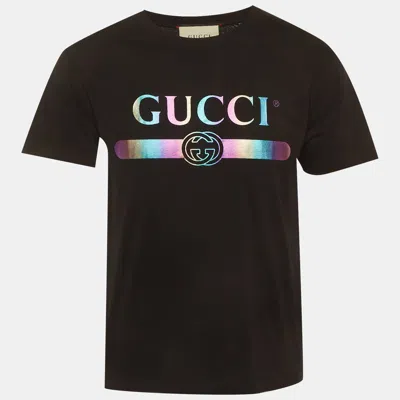 Pre-owned Gucci Black Logo Print Cotton Crewneck T-shirt Xxs