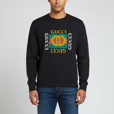 Pre-owned Gucci Black Logo Print Cotton Knit Distressed Sweatshirt Xl
