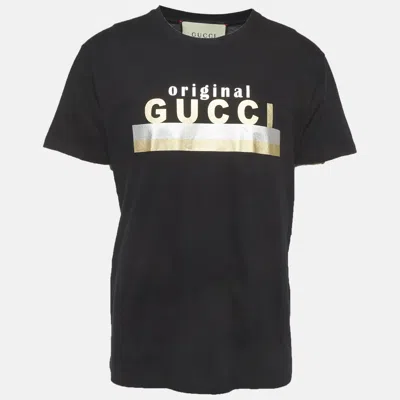 Pre-owned Gucci Black Logo Print Jersey T-shirt M