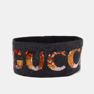 Pre-owned Gucci Black Logo Print Sequin Headband And Wristband Set S