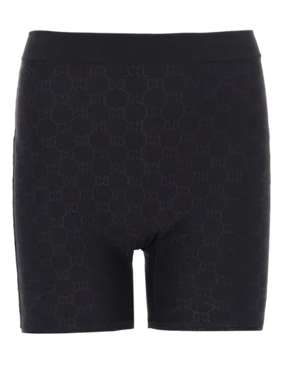 Gucci Black Logo Print Shorts In Multi