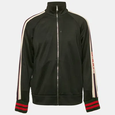 Pre-owned Gucci Black Logo Stripe Sleeve Technical Jersey Track Jacket L
