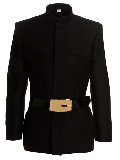 Gucci Men Mandarin Collar Blazer Jacket In Black
