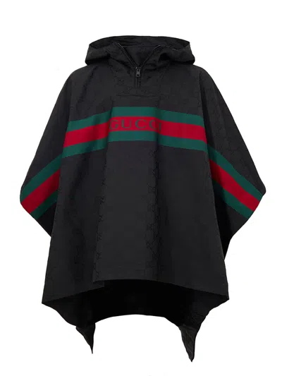 Gucci Black Mantella With Web Logo And Gg Monogram Printing