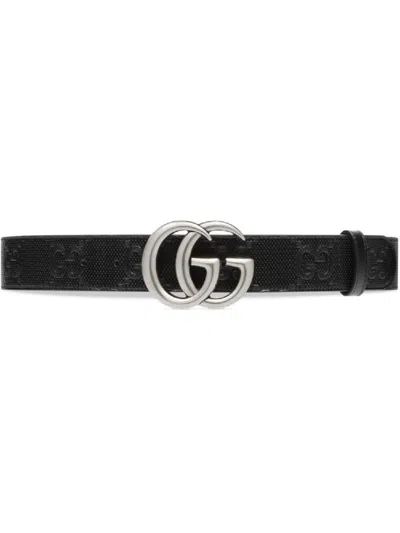 Gucci Black Marmont Belt With Gg Leather In Multi