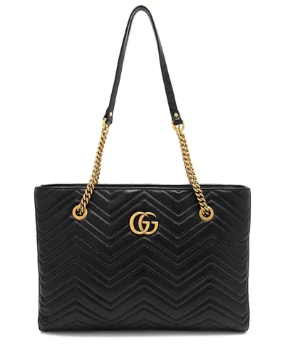 Gucci Black Matelasse Calfskin Gg Marmont Medium Chain Tote (authentic Pre-  Loved)