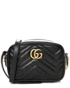 Gucci Black Matelasse Calfskin Leather Mini Gg Marmont Chain Shoulder Bag  (authentic Pre-loved)