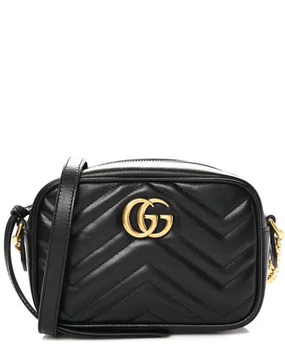 Gucci Black Matelasse Calfskin Leather Mini Gg Marmont Chain Shoulder Bag  (authentic Pre-loved)