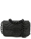 Gucci Black Matelasse Calfskin Leather Monochrome Gg Marmont Chain Belt Bag  (authentic Pre-loved)