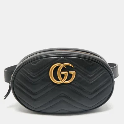 Pre-owned Gucci Black Matelassé Leather Gg Marmont Belt Bag