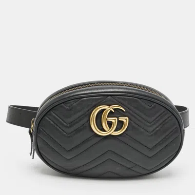 Pre-owned Gucci Black Matelassé Leather Gg Marmont Belt Bag