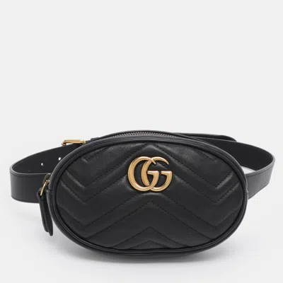 Pre-owned Gucci Black Matelassé Leather Gg Marmont Belt Bag