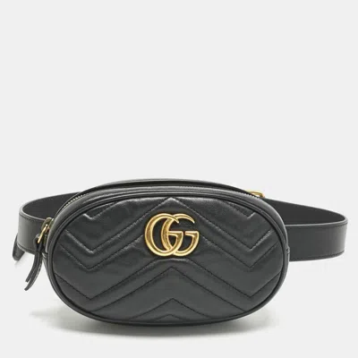 Pre-owned Gucci Black Matelassé Leather Gg Marmont Belt Bag