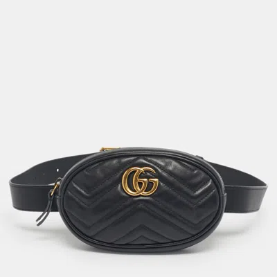 Pre-owned Gucci Black Matelassé Leather Gg Marmont Belt Bag
