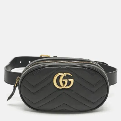 Pre-owned Gucci Black Matelassé Leather Gg Marmont Belt Bag